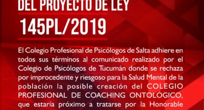 ADHESIÓN AL RECHAZO DEL PROYECTO DE LEY N°145 PL/2019