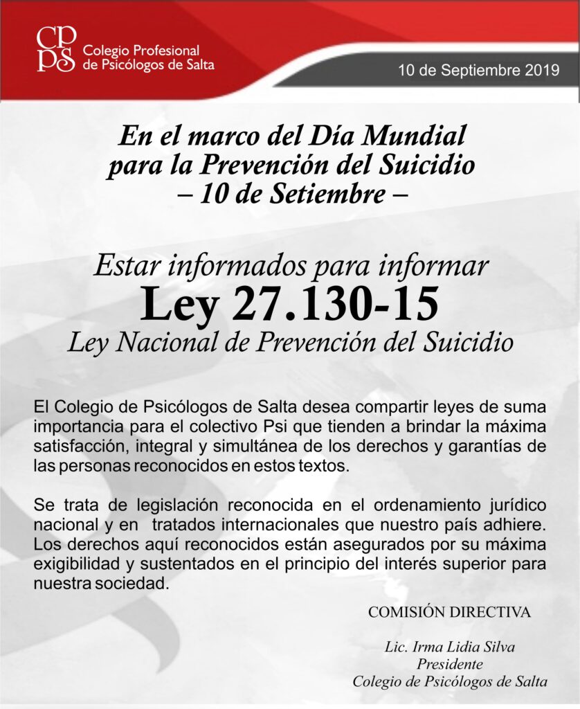 Ley 27.130-15  Ley Nacional de Prevención del Suicidio
