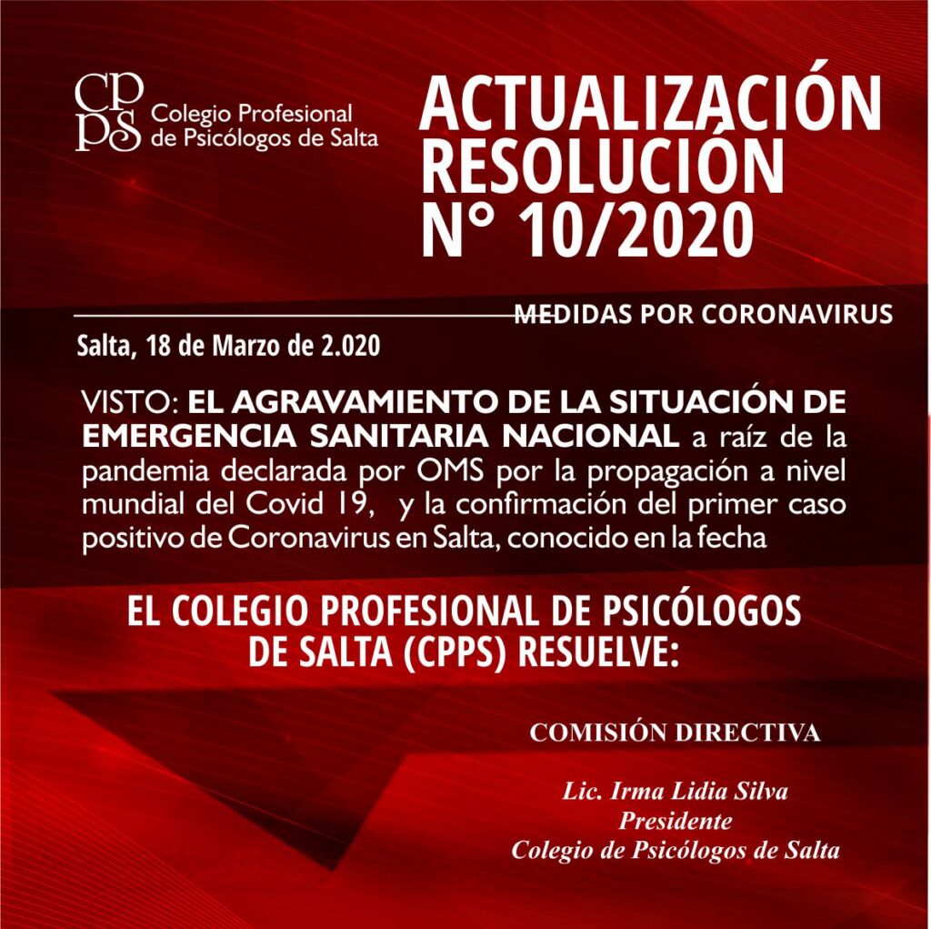 ACTUALIZACIÓN RESOLUCIÓN Nº 010/2020 Atención Medidas por coronavirus