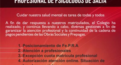 CIRCULAR INFORMATIVA Nº 01/2020 COLEGIO PROFESIONAL DE PSICOLOGOS DE SALTA