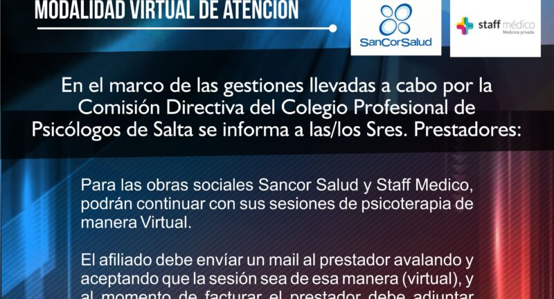 Modalidad virtual de atención Sancor Salud – Staff Medico