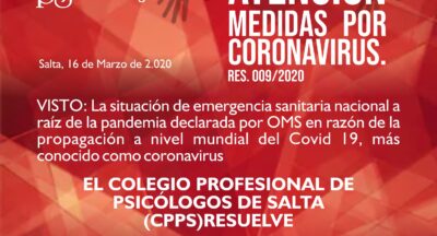ATENCIÓN MEDIDAS POR CORONAVIRUS. Res. 009/2020
