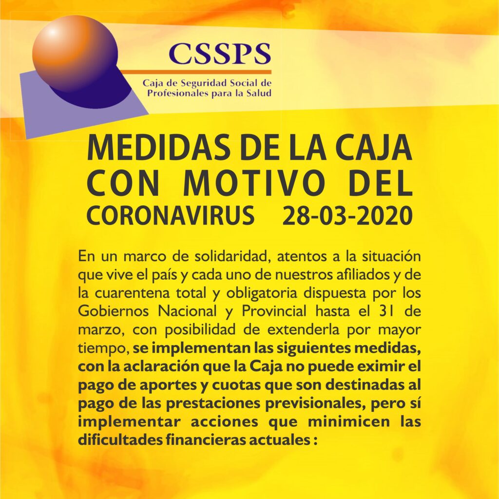 MEDIDAS DE LA CAJA CON MOTIVO DEL CORONAVIRUS  28-03-2020