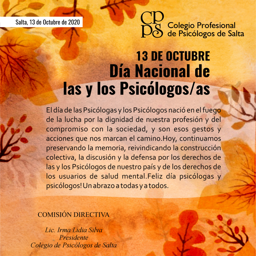 13 DE OCTUBRE Día Nacional de las y los Psicólogos/as