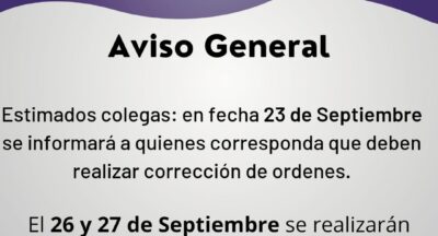 AVISO GENERAL CORRECCIÓN DE ÓRDENES