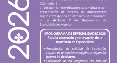 Cronograma de Especialidades 2026