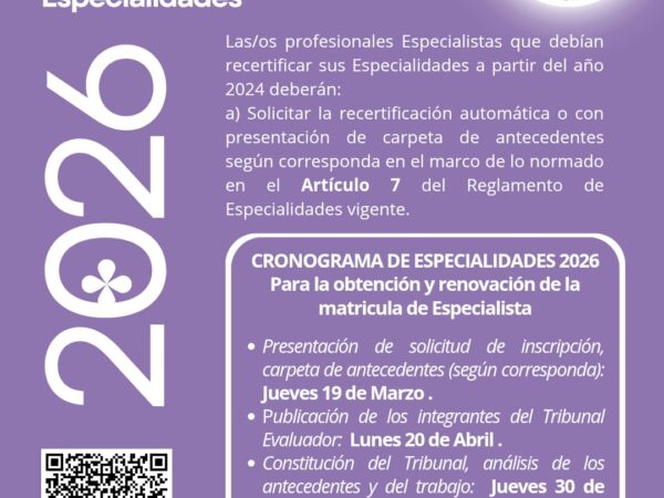 Cronograma de Especialidades 2026