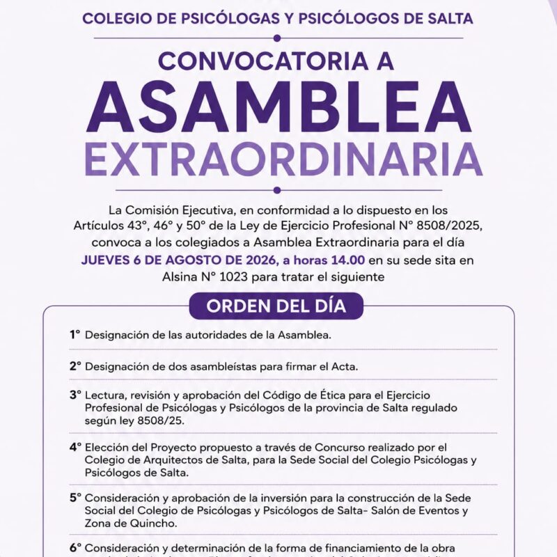 Convocatoria a Asamblea Extraordinaria 06/08/26